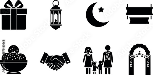 Vector icon set of couple, family and business people in love and romance theme, silhouette illustration style for design and art