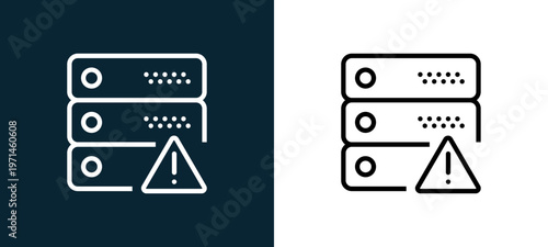 Two-color server outline icon pair in black and white, editable stroke vector illustration for web, mobile apps, UI design, branding, and print from interaction set