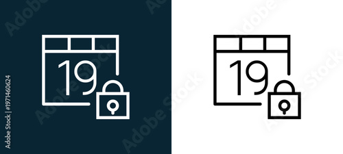 Two-color calendar outline icon pair in black and white, editable stroke vector illustration for web, mobile apps, UI design, branding, and print from interaction set