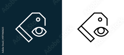 Two-color price tag outline icon pair in black and white, editable stroke vector illustration for web, mobile apps, UI design, branding, and print from interaction set