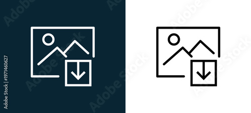Two-color image outline icon pair in black and white, editable stroke vector illustration for web, mobile apps, UI design, branding, and print from interaction set