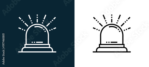 Two-color alert outline icon pair in black and white, editable stroke vector illustration for web, mobile apps, UI design, branding, and print from emergency