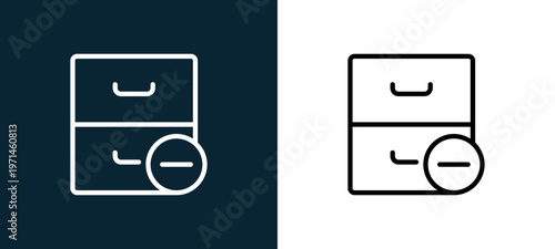 Two-color archive outline icon pair in black and white, editable stroke vector illustration for web, mobile apps, UI design, branding, and print from interaction set