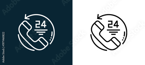 Two-color emergency call outline icon pair in black and white, editable stroke vector illustration for web, mobile apps, UI design, branding, and print from emergency