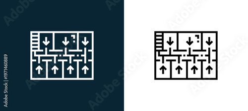 Two-color plan outline icon pair in black and white, editable stroke vector illustration for web, mobile apps, UI design, branding, and print from emergency