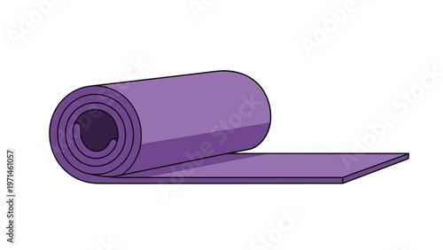 Simple illustration of a purple yoga or fitness exercise mat partially rolled out on a plain white background.