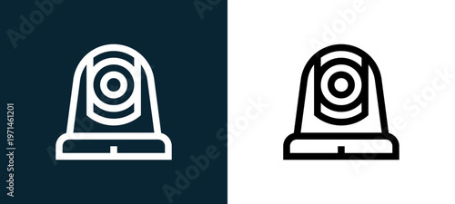 Two-color cctv outline icon pair in black and white, editable stroke vector illustration for web, mobile apps, UI design, branding, and print from home automation