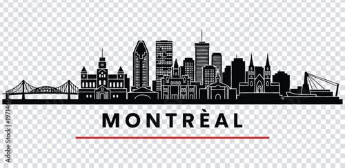 Vector illustration black silhouette of montreal city skyline with red accent
