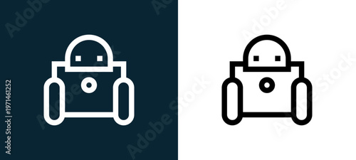 Two-color robot outline icon pair in black and white, editable stroke vector illustration for web, mobile apps, UI design, branding, and print from home automation