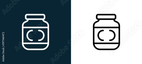 Two-color mustard outline icon pair in black and white, editable stroke vector illustration for web, mobile apps, UI design, branding, and print from gastronomy