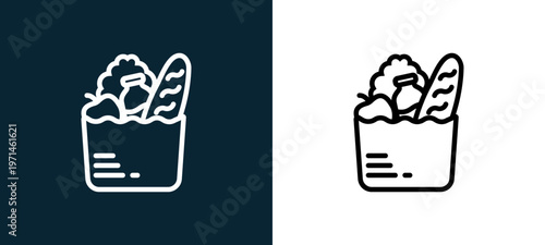 Two-color groceries outline icon pair in black and white, editable stroke vector illustration for web, mobile apps, UI design, branding, and print from gastronomy