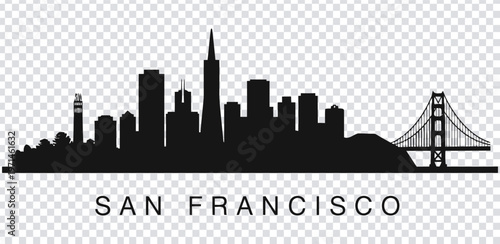 Vector illustration san francisco city skyline silhouette with golden gate bridge