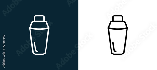 Two-color thermos outline icon pair in black and white, editable stroke vector illustration for web, mobile apps, UI design, branding, and print from gastronomy