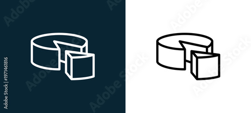 Two-color cheese outline icon pair in black and white, editable stroke vector illustration for web, mobile apps, UI design, branding, and print from gastronomy