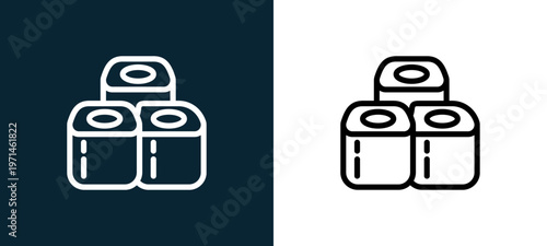 Two-color sushi outline icon pair in black and white, editable stroke vector illustration for web, mobile apps, UI design, branding, and print from gastronomy