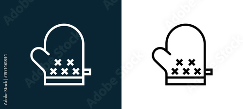 Two-color kitchen outline icon pair in black and white, editable stroke vector illustration for web, mobile apps, UI design, branding, and print from gastronomy