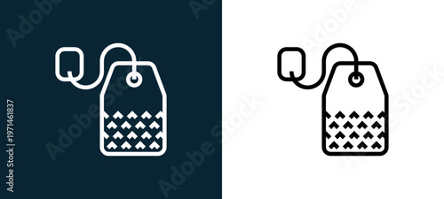 Two-color tea outline icon pair in black and white, editable stroke vector illustration for web, mobile apps, UI design, branding, and print from gastronomy