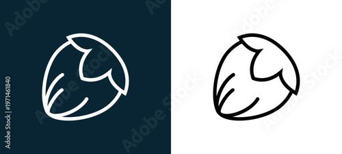 Two-color hazelnut outline icon pair in black and white, editable stroke vector illustration for web, mobile apps, UI design, branding, and print from gastronomy