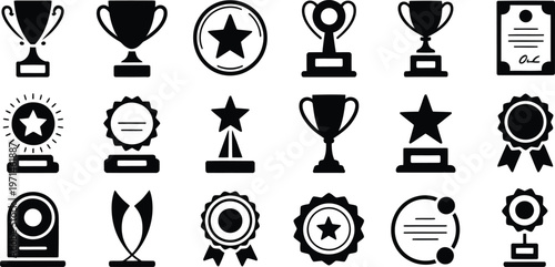 Obraz na płótnie Award icons, trophy symbols, star ratings, 20 black vector graphics, recognition