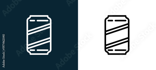 Two-color can outline icon pair in black and white, editable stroke vector illustration for web, mobile apps, UI design, branding, and print from gastronomy