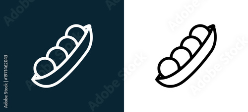 Two-color beans outline icon pair in black and white, editable stroke vector illustration for web, mobile apps, UI design, branding, and print from gastronomy