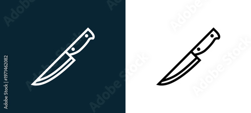 Two-color knife outline icon pair in black and white, editable stroke vector illustration for web, mobile apps, UI design, branding, and print from gastronomy