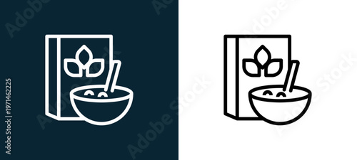 Two-color cereals outline icon pair in black and white, editable stroke vector illustration for web, mobile apps, UI design, branding, and print from gastronomy