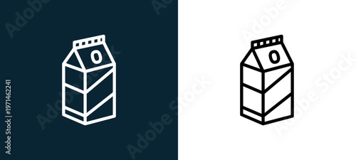 Two-color milk outline icon pair in black and white, editable stroke vector illustration for web, mobile apps, UI design, branding, and print from gastronomy