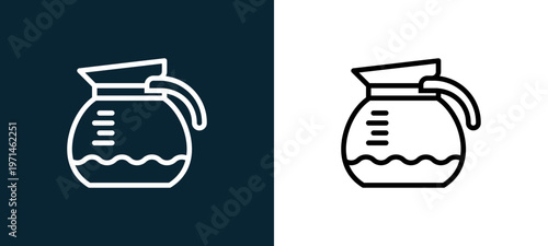 Two-color coffee maker outline icon pair in black and white, editable stroke vector illustration for web, mobile apps, UI design, branding, and print from gastronomy