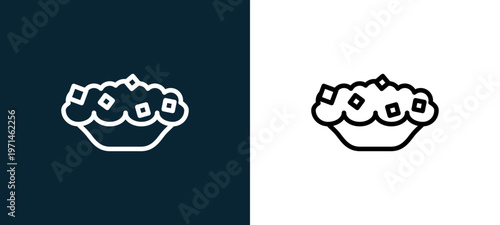 Two-color pie outline icon pair in black and white, editable stroke vector illustration for web, mobile apps, UI design, branding, and print from gastronomy