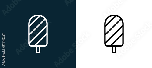 Two-color ice cream outline icon pair in black and white, editable stroke vector illustration for web, mobile apps, UI design, branding, and print from gastronomy