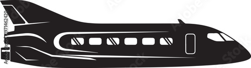 Black airplane, private jet, aircraft silhouette, vector plane