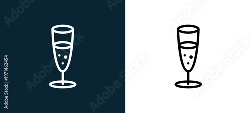 Two-color glass outline icon pair in black and white, editable stroke vector illustration for web, mobile apps, UI design, branding, and print from gastronomy