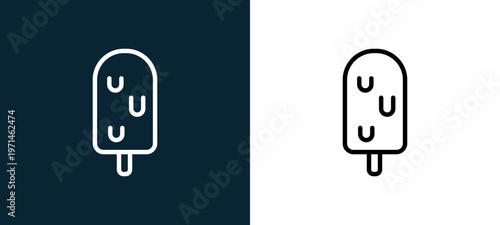 Two-color ice cream outline icon pair in black and white, editable stroke vector illustration for web, mobile apps, UI design, branding, and print from gastronomy