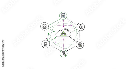 Cloud Computing Network Diagram with Icons and Connections