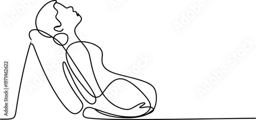 Minimalist Line Art Person Relaxing on Pillow Looking Up