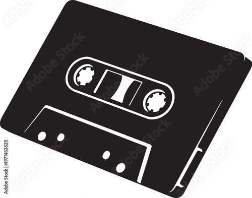Black cassette tape, audio cassette icon, music cassette vector, retro cassette player