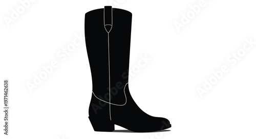 A single black cowboy boot is prominently displayed as a striking silhouette