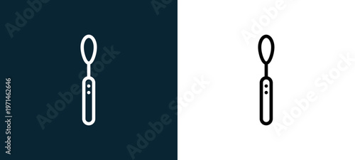 Two-color teaspoon outline icon pair in black and white, editable stroke vector illustration for web, mobile apps, UI design, branding, and print from gastronomy