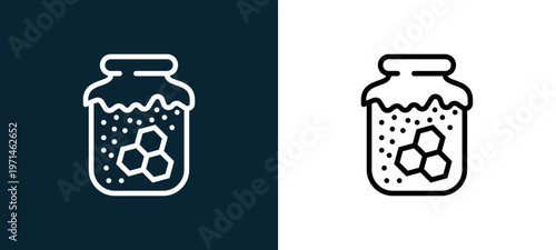 Two-color honey outline icon pair in black and white, editable stroke vector illustration for web, mobile apps, UI design, branding, and print from gastronomy
