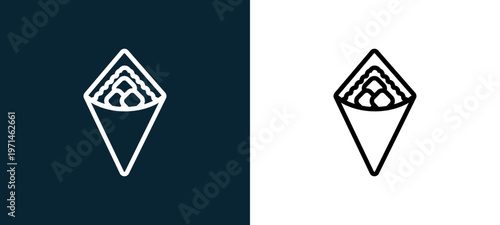 Two-color wrap outline icon pair in black and white, editable stroke vector illustration for web, mobile apps, UI design, branding, and print from gastronomy