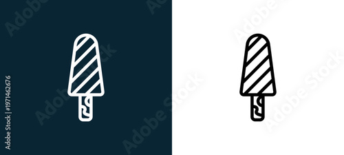 Two-color ice cream outline icon pair in black and white, editable stroke vector illustration for web, mobile apps, UI design, branding, and print from gastronomy