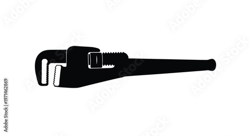A black silhouette of a pipe wrench a common plumbing tool silhouette