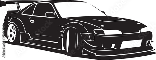 Black sports car, vector illustration, racing car, automotive design, speedster