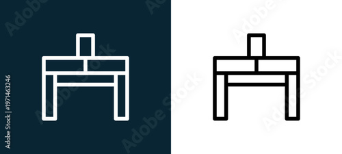 Two-color table tennis outline icon pair in black and white, editable stroke vector illustration for web, mobile apps, UI design, branding, and print from table tennis