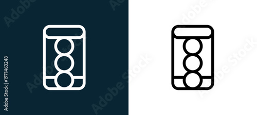 Two-color ball outline icon pair in black and white, editable stroke vector illustration for web, mobile apps, UI design, branding, and print from table tennis