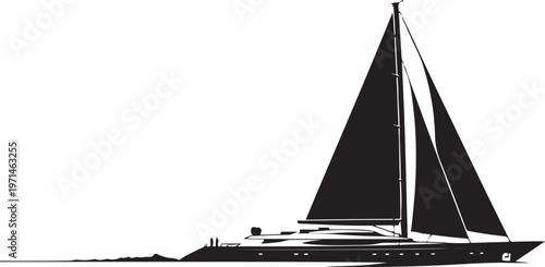 Sailing yacht, sailboat, black silhouette, vector illustration, nautical icon, boat symbol
