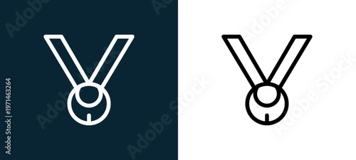 Two-color medal outline icon pair in black and white, editable stroke vector illustration for web, mobile apps, UI design, branding, and print from table tennis