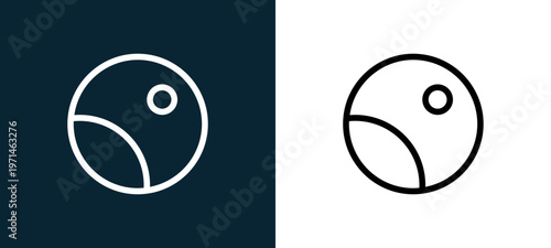 Two-color ball outline icon pair in black and white, editable stroke vector illustration for web, mobile apps, UI design, branding, and print from table tennis