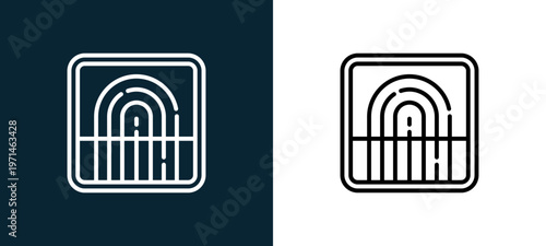 Two-color fingerprint outline icon pair in black and white, editable stroke vector illustration for web, mobile apps, UI design, branding, and print from smart home